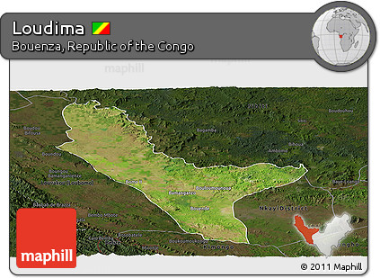 Satellite Panoramic Map of Loudima, darken