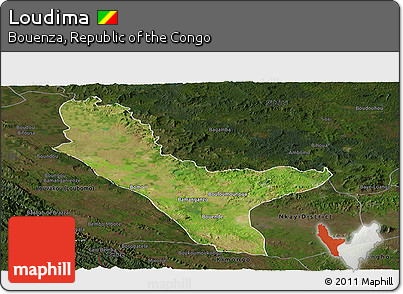 Satellite Panoramic Map of Loudima, darken