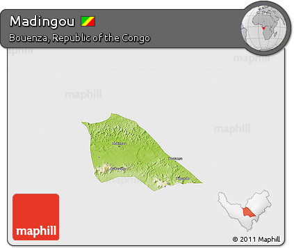 Physical 3D Map of Madingou, single color outside