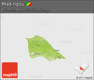 Physical 3D Map of Madingou, single color outside