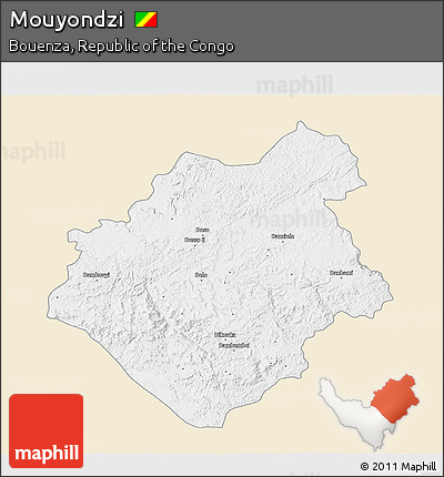 Classic Style 3D Map of Mouyondzi, single color outside