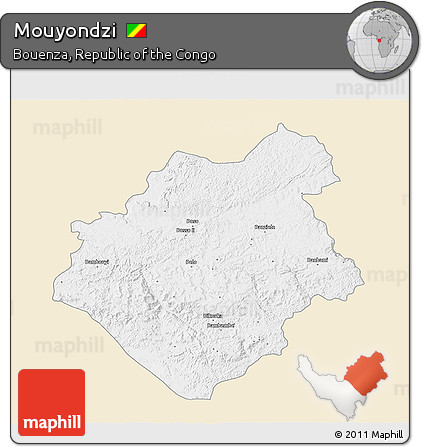 Classic Style 3D Map of Mouyondzi, single color outside