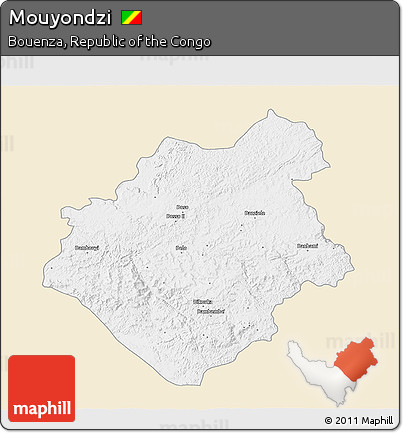 Classic Style 3D Map of Mouyondzi, single color outside