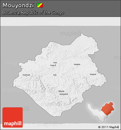 Gray 3D Map of Mouyondzi, single color outside