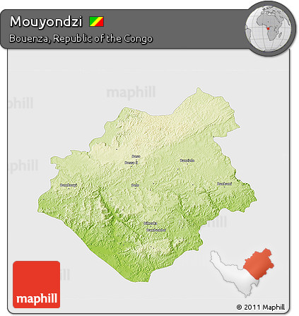 Physical 3D Map of Mouyondzi, single color outside
