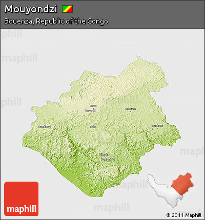 Physical 3D Map of Mouyondzi, single color outside