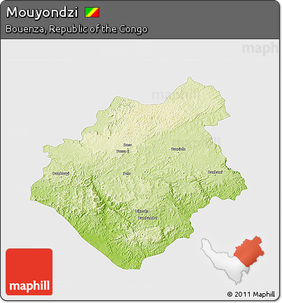 Physical 3D Map of Mouyondzi, single color outside