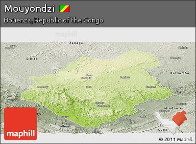 Physical Panoramic Map of Mouyondzi, semi-desaturated