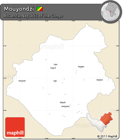 Classic Style Simple Map of Mouyondzi, single color outside