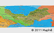 Satellite Panoramic Map of Bouenza, political shades outside