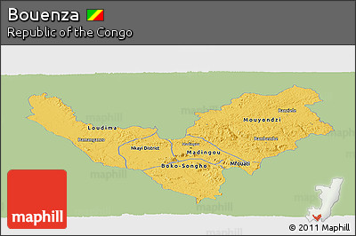Savanna Style Panoramic Map of Bouenza, single color outside