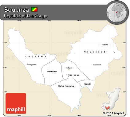Classic Style Simple Map of Bouenza, single color outside