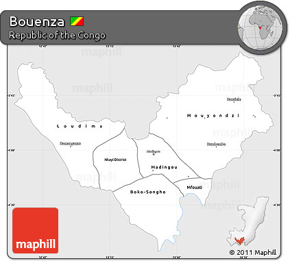 Silver Style Simple Map of Bouenza, single color outside