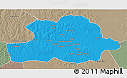 Political 3D Map of Makoua, semi-desaturated