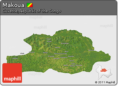 Satellite 3D Map of Makoua, single color outside