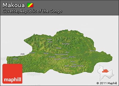 Satellite 3D Map of Makoua, single color outside