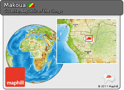 Physical Location Map of Makoua, highlighted parent region, within the entire country