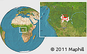 Satellite Location Map of Makoua, highlighted parent region, within the entire country