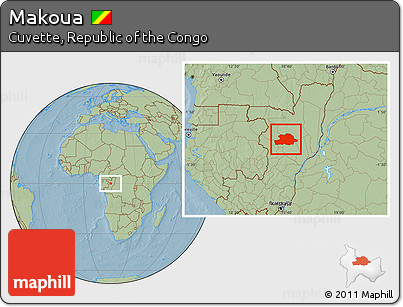 Savanna Style Location Map of Makoua, hill shading