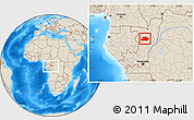 Shaded Relief Location Map of Makoua, within the entire country