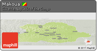 Physical Panoramic Map of Makoua, lighten, semi-desaturated