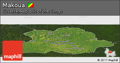 Satellite Panoramic Map of Makoua, darken