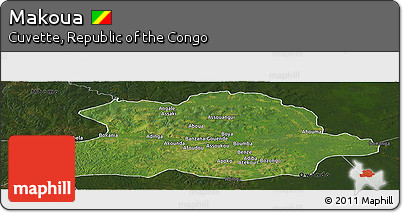 Satellite Panoramic Map of Makoua, darken