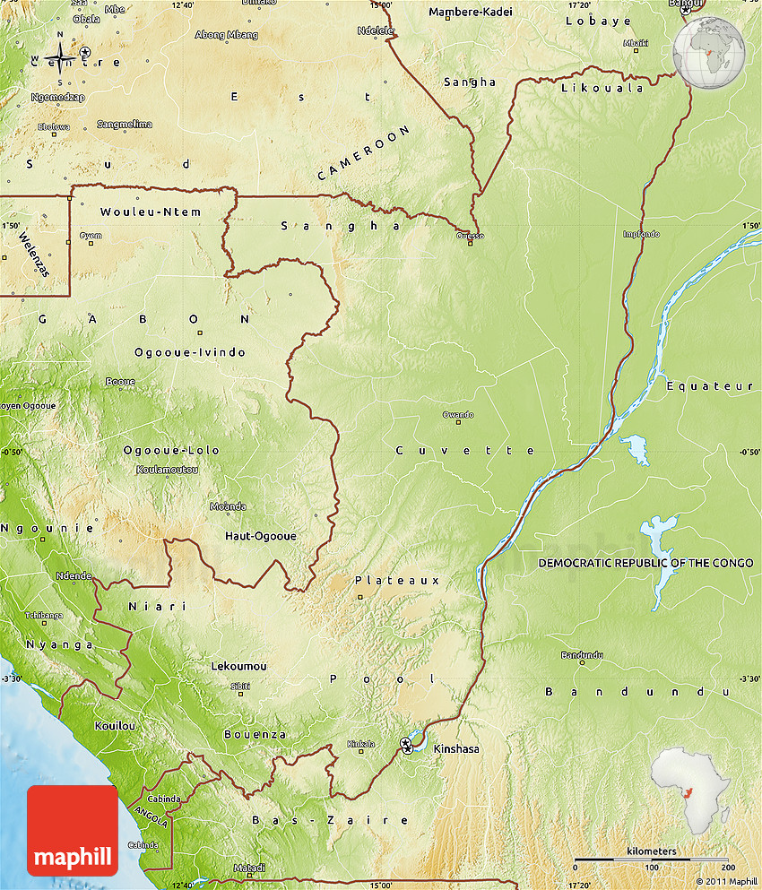 Physical Map of Republic of the Congo