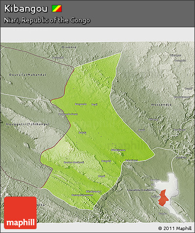 Physical 3D Map of Kibangou, semi-desaturated