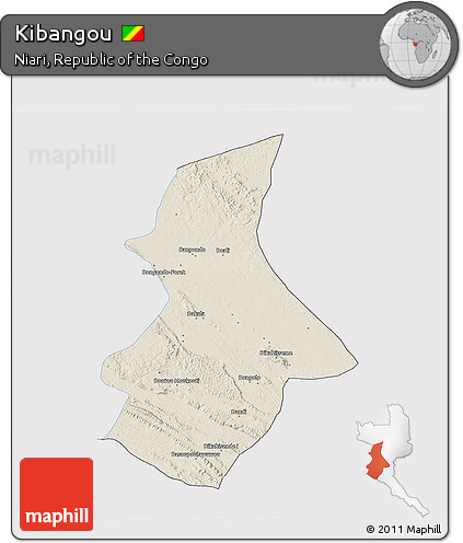 Shaded Relief 3D Map of Kibangou, single color outside