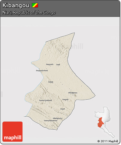 Shaded Relief 3D Map of Kibangou, single color outside
