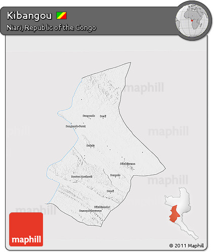 Silver Style 3D Map of Kibangou, single color outside
