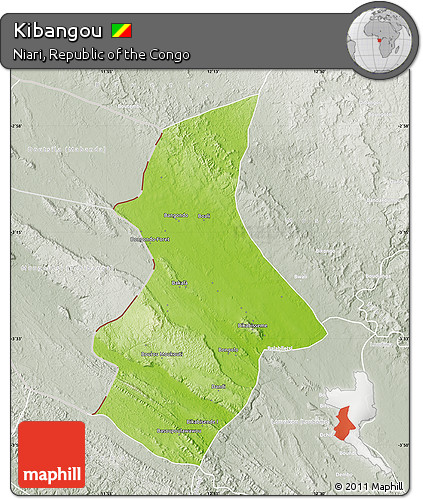 Physical Map of Kibangou, lighten, semi-desaturated
