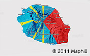 Flag 3D Map of Reunion, flag aligned to the middle