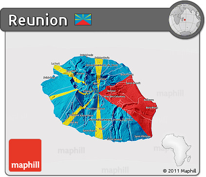 Flag 3D Map of Reunion, flag rotated