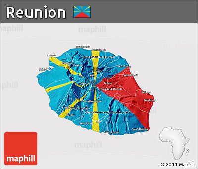 Flag 3D Map of Reunion, flag rotated