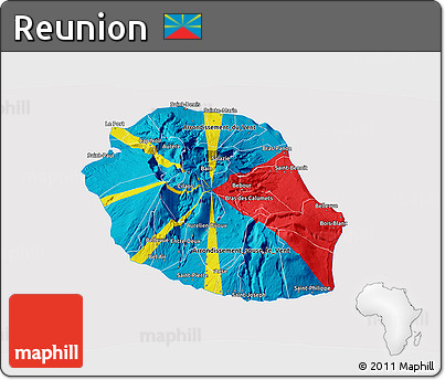 Flag 3D Map of Reunion, flag rotated
