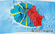 Flag 3D Map of Reunion, physical outside, bathymetry sea, flag aligned to the middle