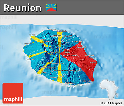 Flag 3D Map of Reunion, physical outside, flag rotated
