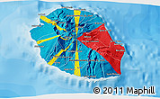 Flag 3D Map of Reunion, political outside, flag rotated