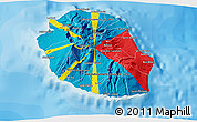 Flag 3D Map of Reunion, political shades outside, flag rotated