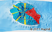 Flag 3D Map of Reunion, shaded relief outside, bathymetry sea, flag rotated