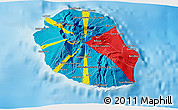 Flag 3D Map of Reunion, shaded relief outside, flag rotated