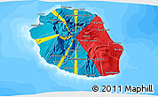 Flag 3D Map of Reunion, single color outside, bathymetry sea, flag aligned to the middle