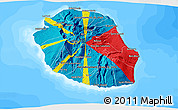 Flag 3D Map of Reunion, single color outside, bathymetry sea, flag rotated