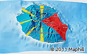 Flag 3D Map of Reunion, single color outside, bathymetry sea, shaded relief sea, flag rotated