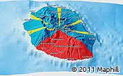 Flag 3D Map of Reunion, single color outside, shaded relief sea, flag centered