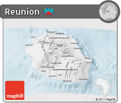 Gray 3D Map of Reunion, single color outside