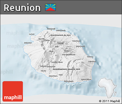 Gray 3D Map of Reunion, single color outside