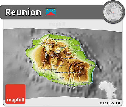 Physical 3D Map of Reunion, darken, desaturated